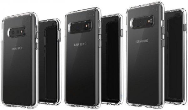 Три модели смартфона Samsung Galaxy S10 изобразили на одной картинке